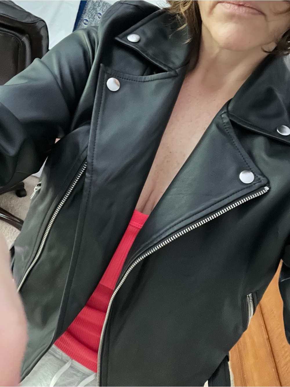 Black Faux Leather Moto Jacket - Women